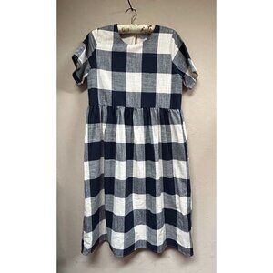 Piper & Scoot Women's Fit & Flare Dress Woven Buffalo Check Blue  White Large